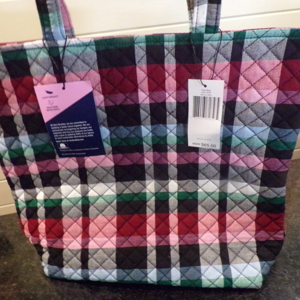 Vera Bradley Tote, VB Ribbons Plaid Tote Bag, Shoulder Bag, Purse, Over Night